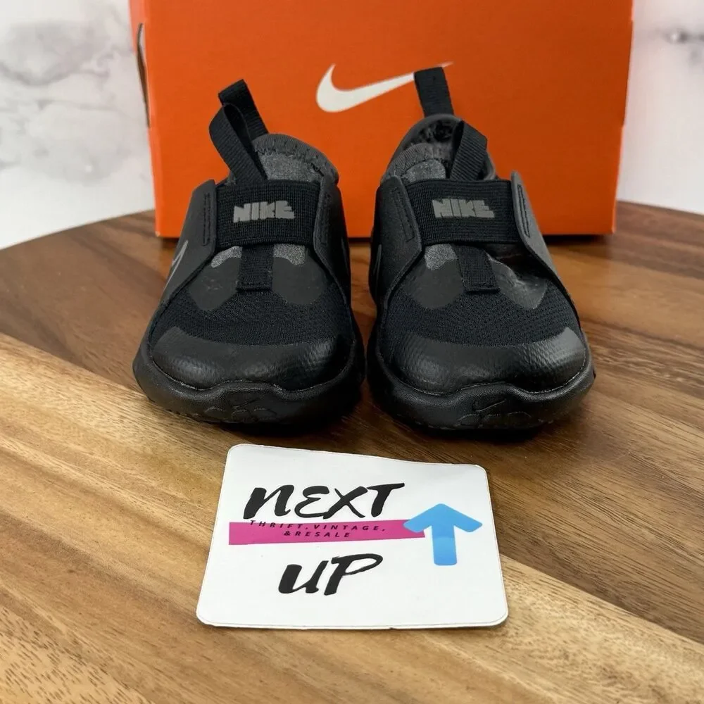 Size 5C Toddler-Nike Flex Runner 2 Triple Black Easy Slip On Kids Shoe Sneaker